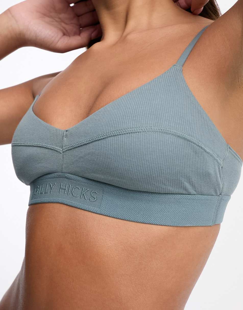 Gilly Hicks cotton rib logo triangle bra in blue