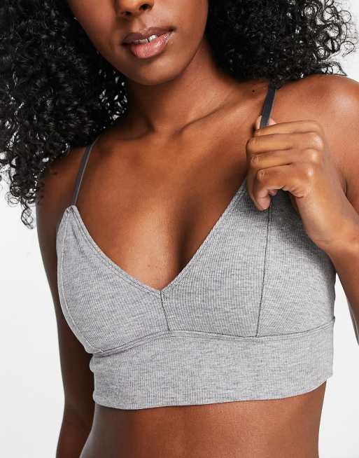 Gilly Hicks cotton rib plunge triangle bralette in light gray