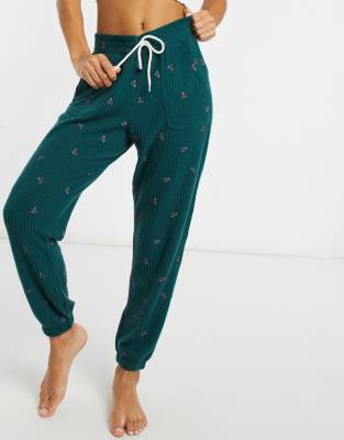 Gilly Hicks cozy rose print waffle jogger in teal