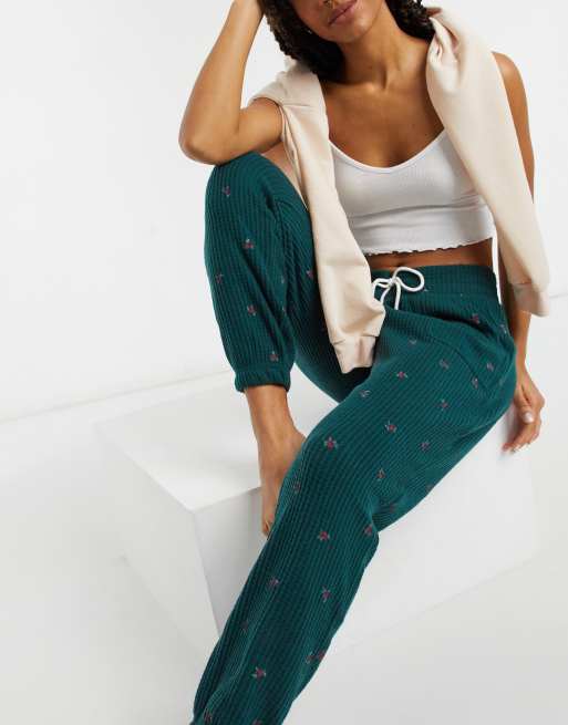 Gilly Hicks cozy rose print waffle jogger in teal