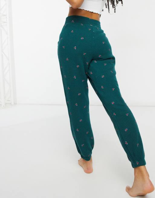 Gilly Hicks cozy rose print waffle jogger in teal