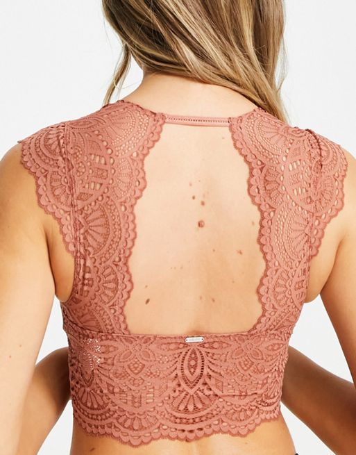 Gilly Hicks crochet lace cap sleeve bralette in brown