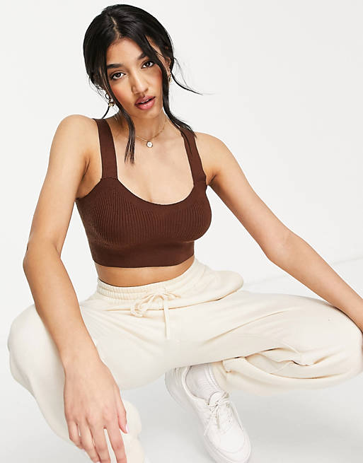 Women Gilly Hicks crop knitted top in brown 
