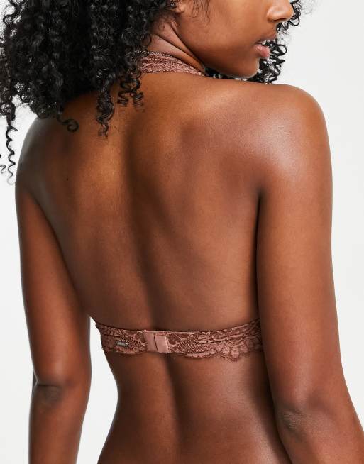 Gilly Hicks eyelash lace halter bralet in brown