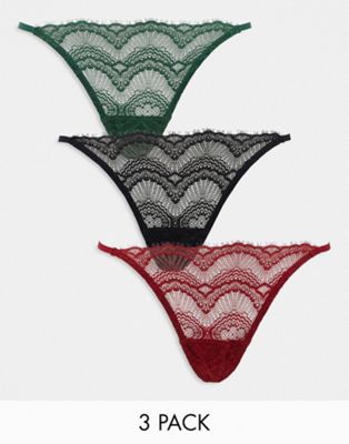 Gilly Hicks fan lace thong 3 pack in multi