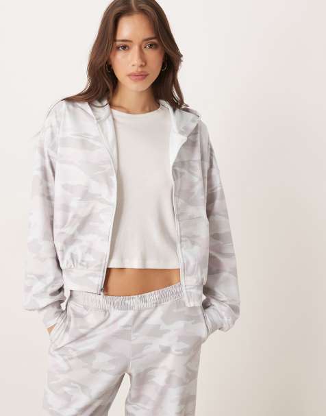 Gilly Hicks - Felpa corta extra larga rosa mimetico con cappuccio e zip in coordinato - view 1