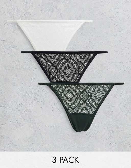 Gilly Hicks – Flerfärgad stringtrosa i vintagestil av spets, 3-pack 