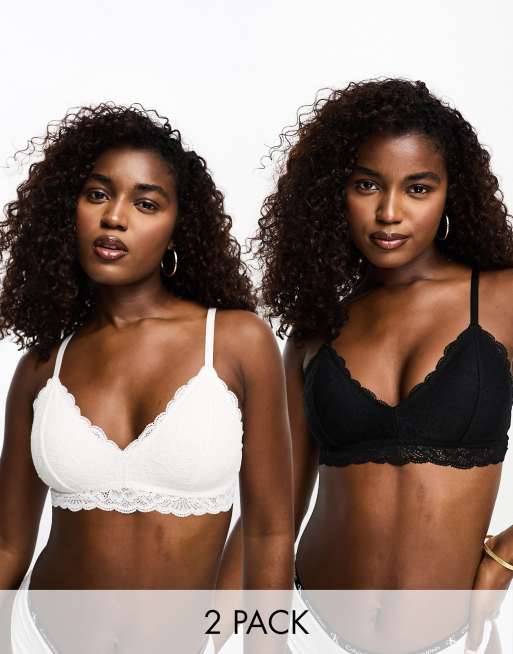 Floral Lace Detail Bralette - Black and white floral