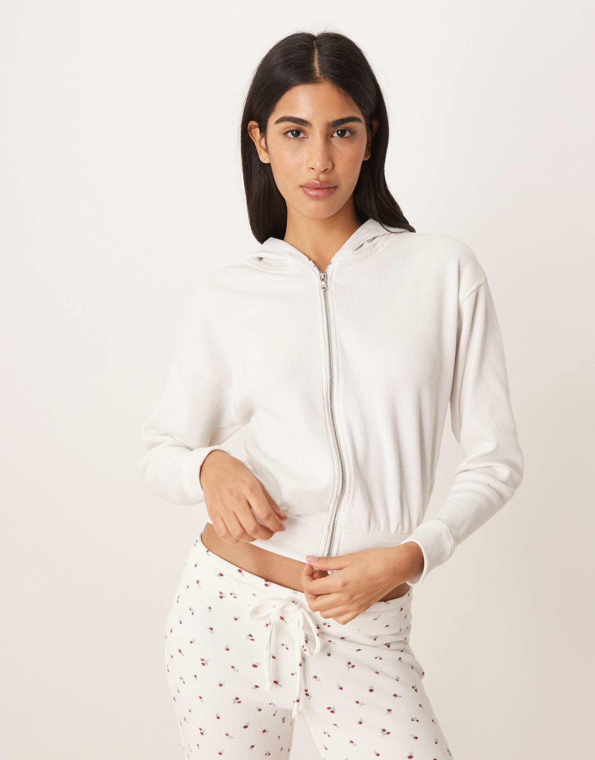 gilly hicks full zip zip hoodie in white