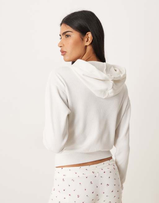 Gilly Hicks full zip zip hoodie in white, 2 of 4