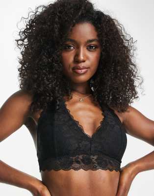 black halter neck lace bralette