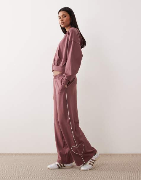 Gilly Hicks heart tipping baggy joggers co-ord in rose brown - view 1