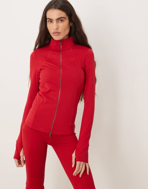 Gilly Hicks high neck snatched waist jacket co-ord in red - view 1