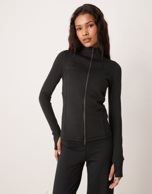 Gilly Hicks high neck snatched waist jacket in black - part of a set