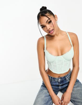 Gilly Hicks Gilly Hicks lace corset top in sage green