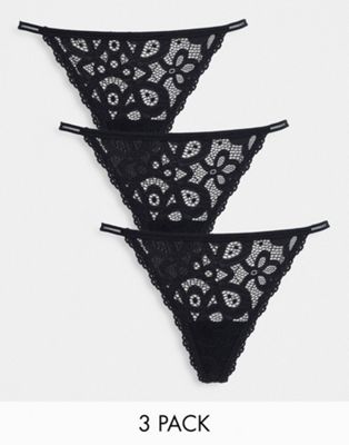Gilly Hicks lace crochet string thong 3-pack in black