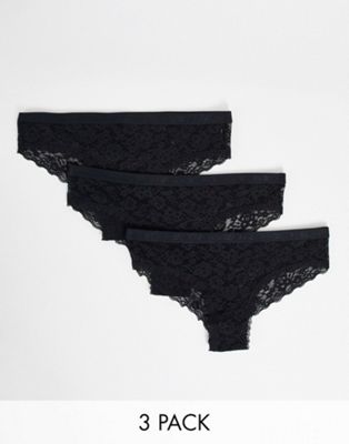 Gilly Hicks lace logo tape briefs 3-pack in black