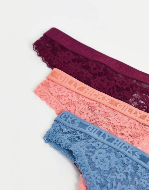Gilly Hicks lace logo tape thong 3-pack in multi, 2 of 4