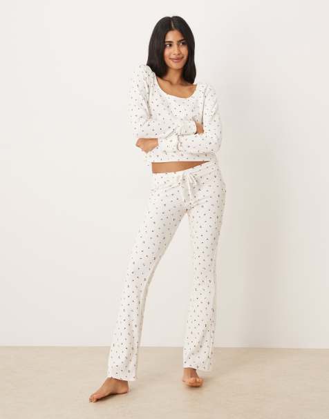Gilly Hicks lace trim waffle long sleeve set in white floral - view 1