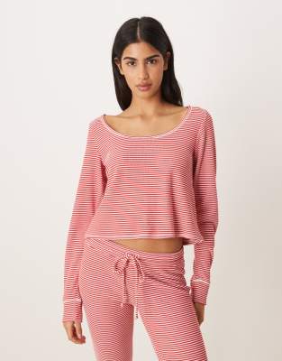 Gilly Hicks - Langärmliges Cropped-Top mit Waffelstruktur und roten Streifen, Kombiteil