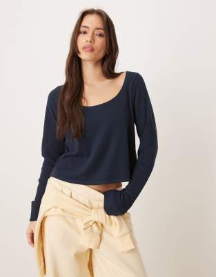 Gilly Hicks - Langärmliges Oberteil in Marineblau mit Waffelstruktur