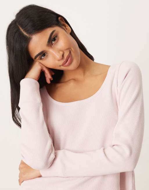 Gilly Hicks – Langärmliges Oberteil in Rosa mit Spitzenborte und Waffelstruktur, Kombiteil, 3 von 4