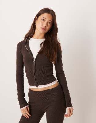Hollister Gilly Hicks Lightweight Cable Knit Zip Sweater Co-ord In Brown