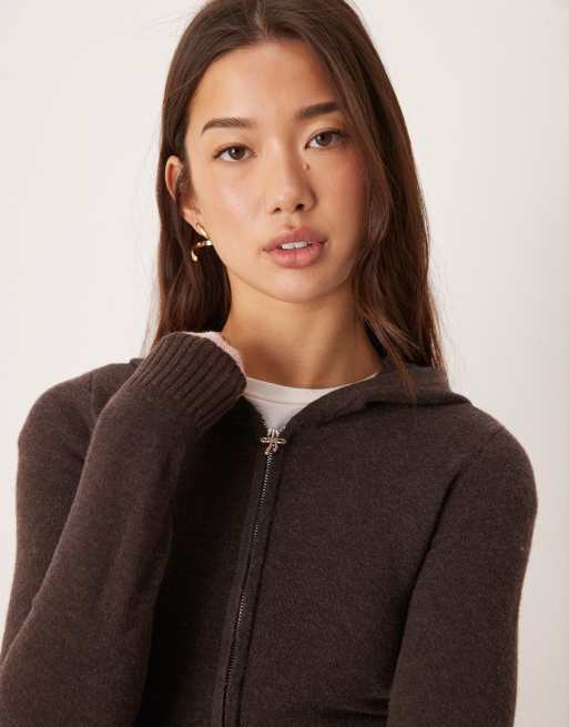 Gilly Hicks lightweight cable knit zip sweater in brown (part of a set), 2 of 4
