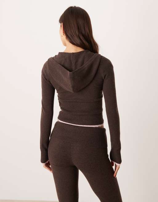Gilly Hicks lightweight cable knit zip sweater in brown (part of a set), 4 of 4