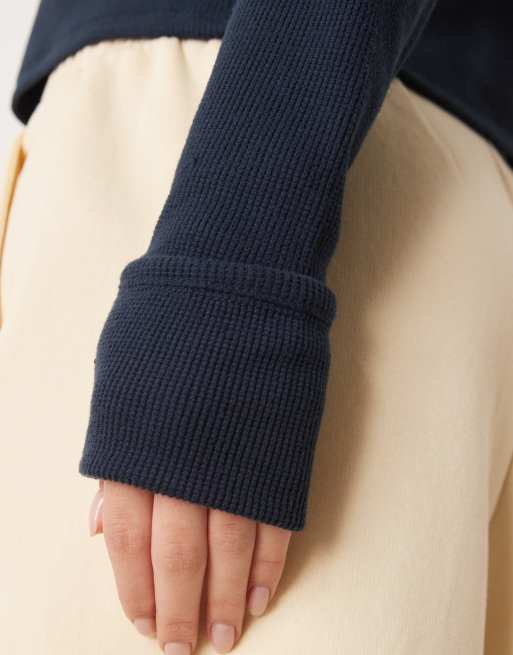 Gilly Hicks long sleeve waffle top in navy, 4 of 4