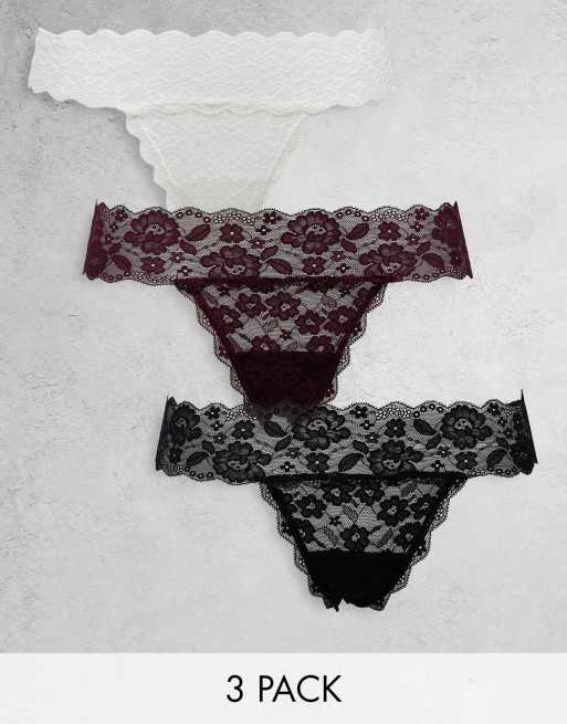 Gilly Hicks - Lot de 3 strings en dentelle - Multicolore 