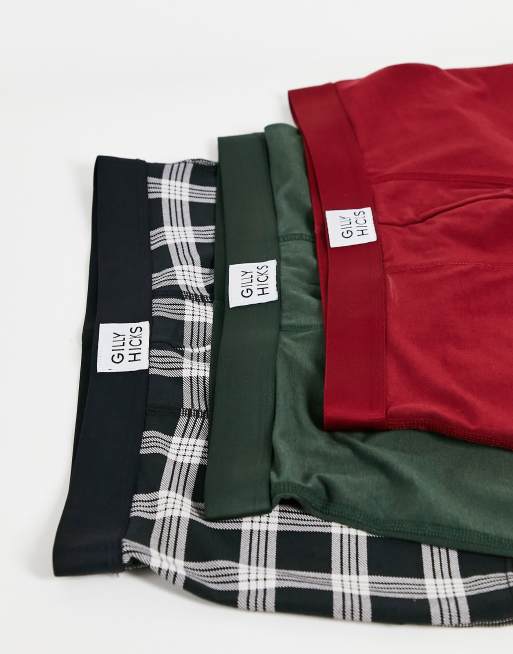 Gilly Hicks - Lot de 3 boxers avec ceinture à logo - Vert, carreaux noirs et rouge, 4 de 4
