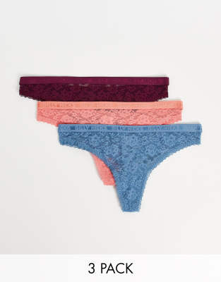 Gilly Hicks - Lot de 3 strings en dentelle à bande griffée - Multicolore