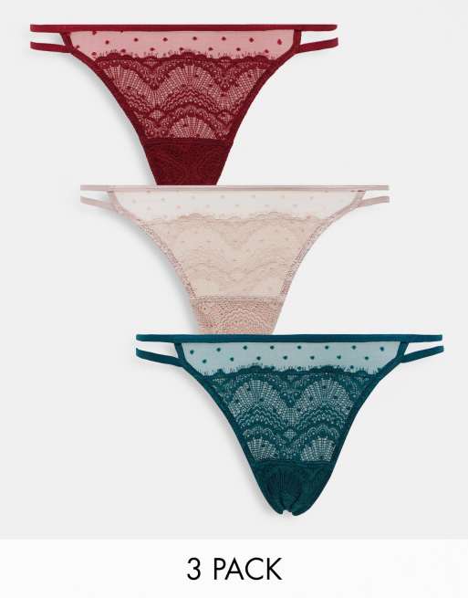 Gilly Hicks - Lot de 3 strings en dentelle et tulle - Multicolore 