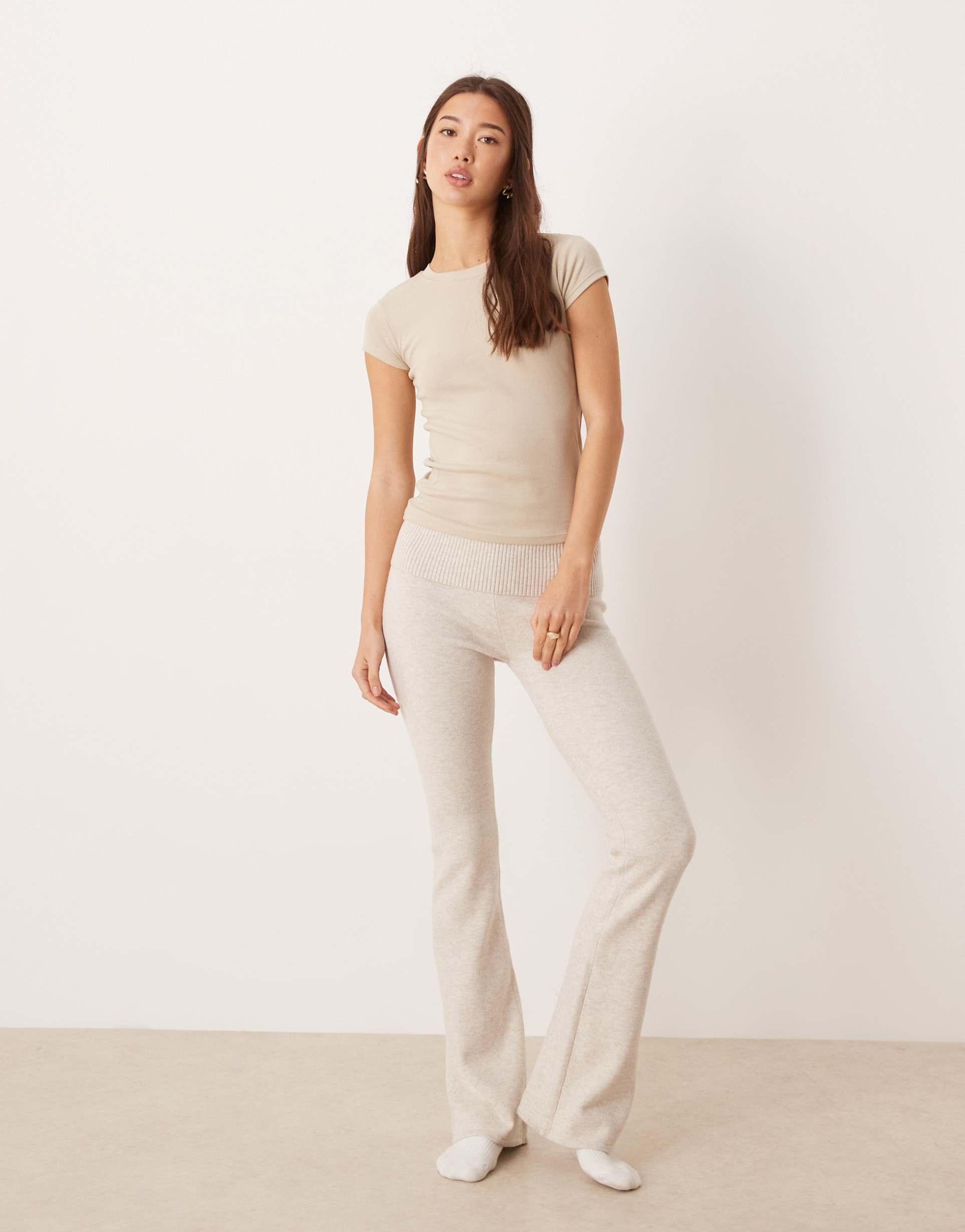 gilly hicks loungewear lightweight knit bootleg pants mix & match in cream