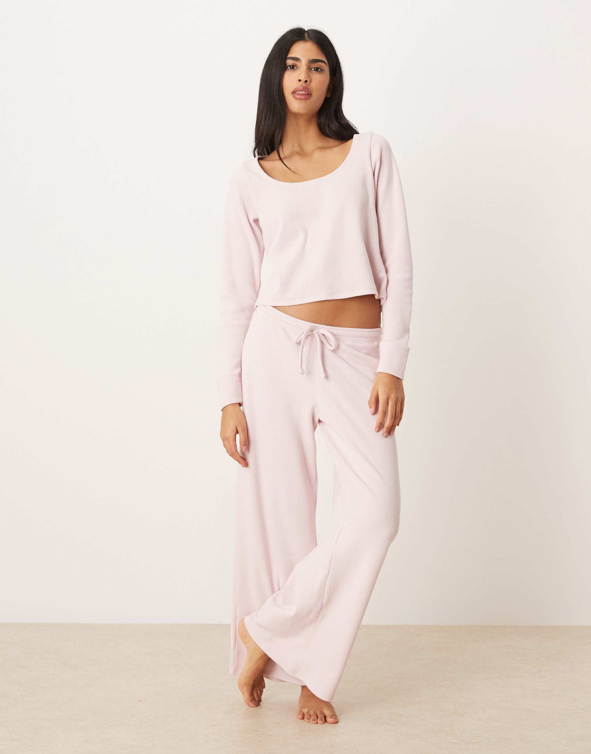 gilly hicks low rise baggy waffle sweatpants in pink - part of a set