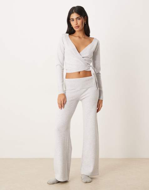Gilly Hicks low rise straight leg cosy trousers co-ord in grey - view 1