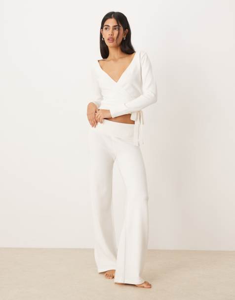Gilly Hicks low rise straight leg cosy trousers co-ord in white - view 1