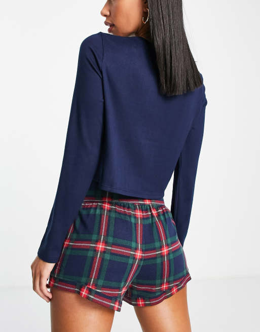 Gilly Hicks - Marineblåt lunt plaid-pyjamassæt , 2 af 4