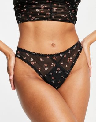 Gilly Hicks mesh cheeky brief in black floral