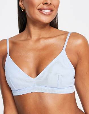 Gilly Hicks cotton rib logo triangle bra in blue