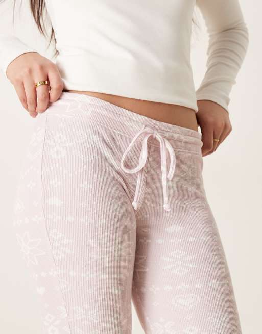 Gilly Hicks mid-rise flare cosy waffle pants in pink Fair Isle, 5 of 5