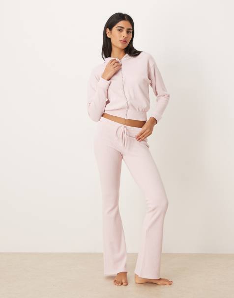 Gilly Hicks mid-rise flare cosy waffle pants in pink (Part of a set) - view 1