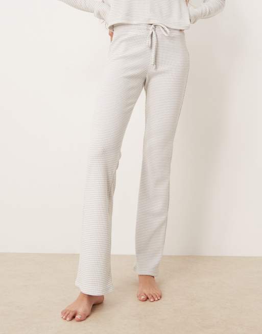 Gilly Hicks mid rise flare cosy waffle trousers co-ord in cream stripe, 2 of 5