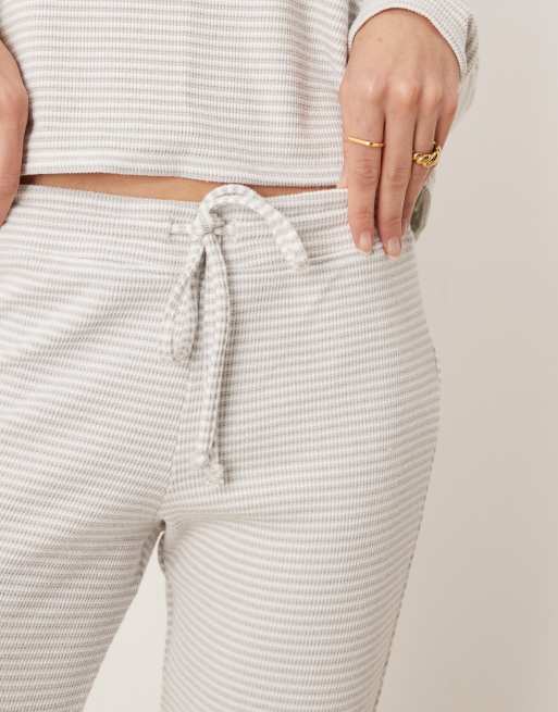 Gilly Hicks mid rise flare cosy waffle trousers co-ord in cream stripe, 3 of 5