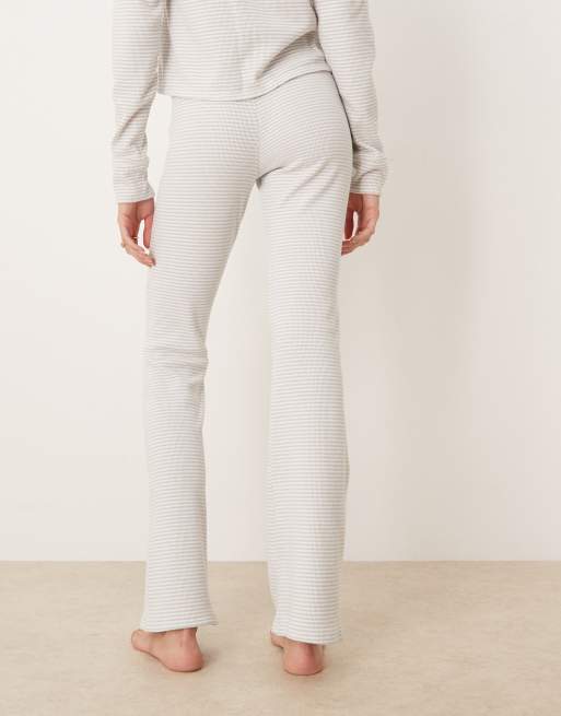 Gilly Hicks mid rise flare cosy waffle trousers co-ord in cream stripe, 5 of 5