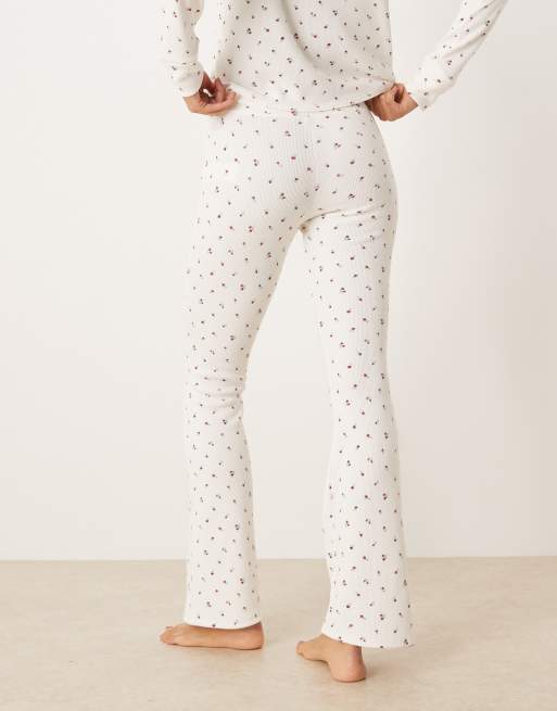 Gilly Hicks mid rise flare cosy waffle trousers co-ord in white floral, 2 of 5