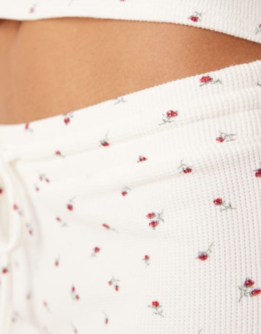 Gilly Hicks mid rise flare cosy waffle trousers co-ord in white floral, 3 of 5