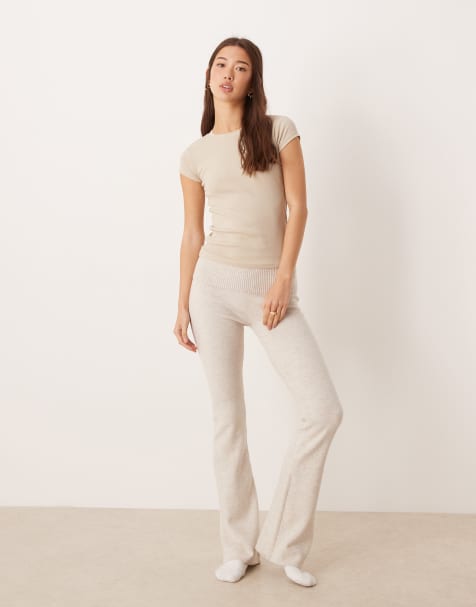 Gilly Hicks - Mix og match - Cremehvide loungewear-bukser med bootcut-snit i let strik - view 1