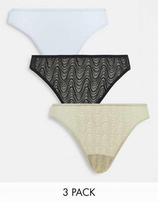 Gilly Hicks – Olikfärgade, vågiga trosor i mesh, 3-pack 